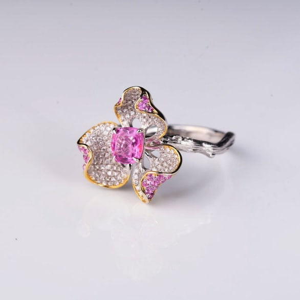 14k Gold 1.51 Ctw Natural Padparadscha Sapphire & Diamond Ring - 9