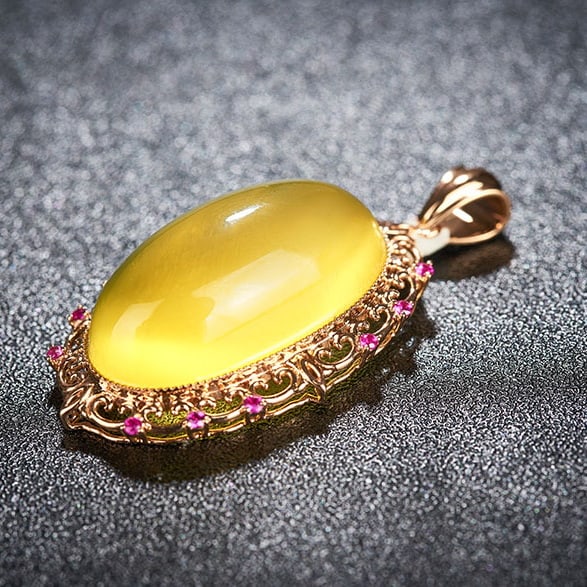 14k Gold 26.19 Ct Natural Prehnite & Ruby Pendant( Without Chain ) - 5