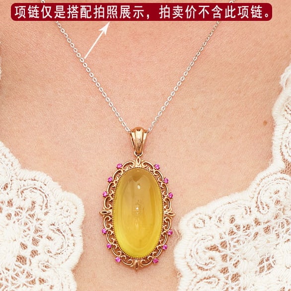14k Gold 26.19 Ct Natural Prehnite & Ruby Pendant( Without Chain ) - 6