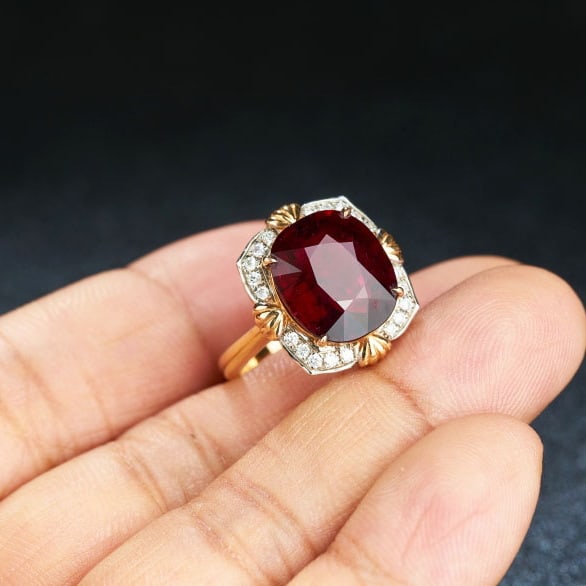14k Gold 7.05 Ctw Natural Tourmaline & Diamond Ring - 7