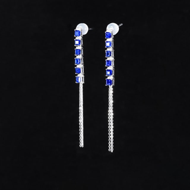 14k Gold 2.32 Ctw Natural Sapphire & Diamond Earrings - 2
