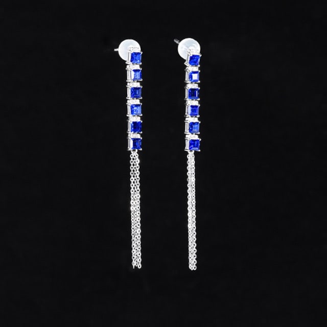 14k Gold 2.32 Ctw Natural Sapphire & Diamond Earrings - 3