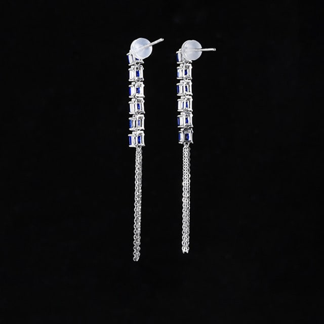 14k Gold 2.32 Ctw Natural Sapphire & Diamond Earrings - 4