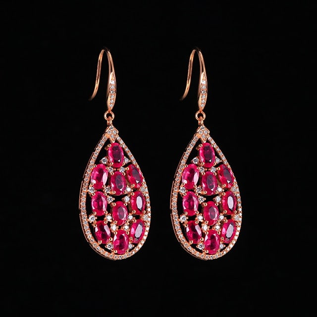 14k Gold 6.33 Ctw Natural Ruby & Diamond Earrings - 3