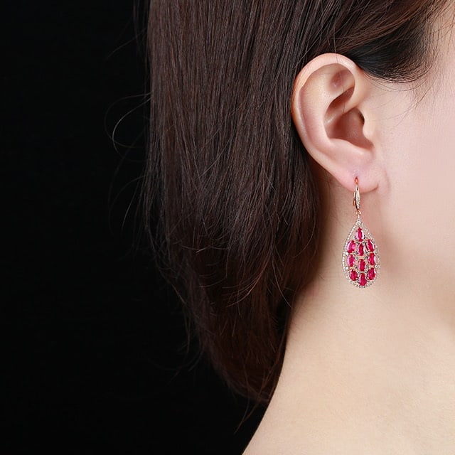 14k Gold 6.33 Ctw Natural Ruby & Diamond Earrings - 6