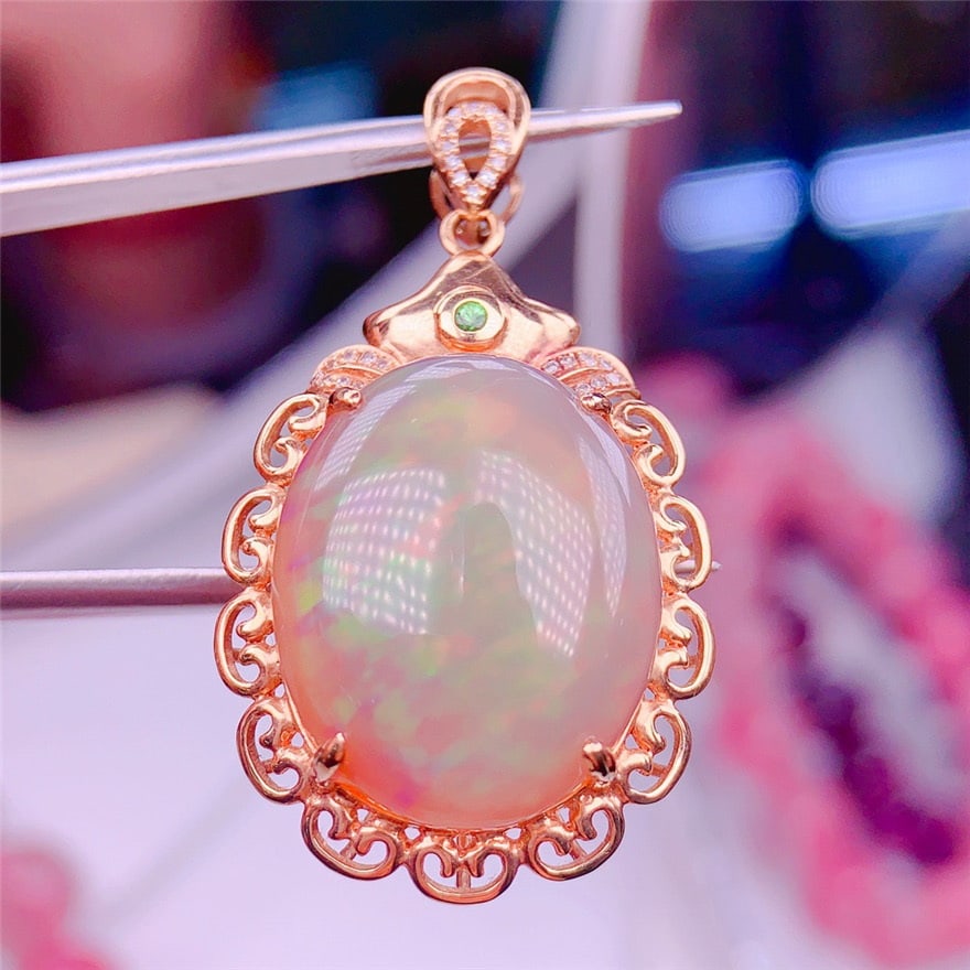 14k Gold 18.01 Ct Natural Opal & Diamond Pendant( Without Chain ) - 6