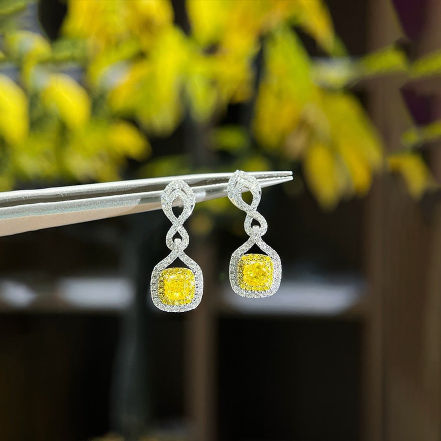 14k Gold 1.65 Ctw Natural Yellow Diamond & Diamond Earrings - 3