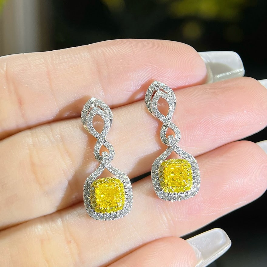 14k Gold 1.65 Ctw Natural Yellow Diamond & Diamond Earrings - 4