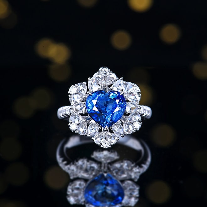 14k Gold 4.29 Ctw Natural Sapphire & Diamond Ring/pendant( Without Chain ): Ref:231056031 // gold content:14k gold // ring size:7. 25us // // main gemstone:sapphire // shape:heart // carat weight:3. 32ct // color:blue // treatment:natural // // adjacent gemstone 2 : diamond /