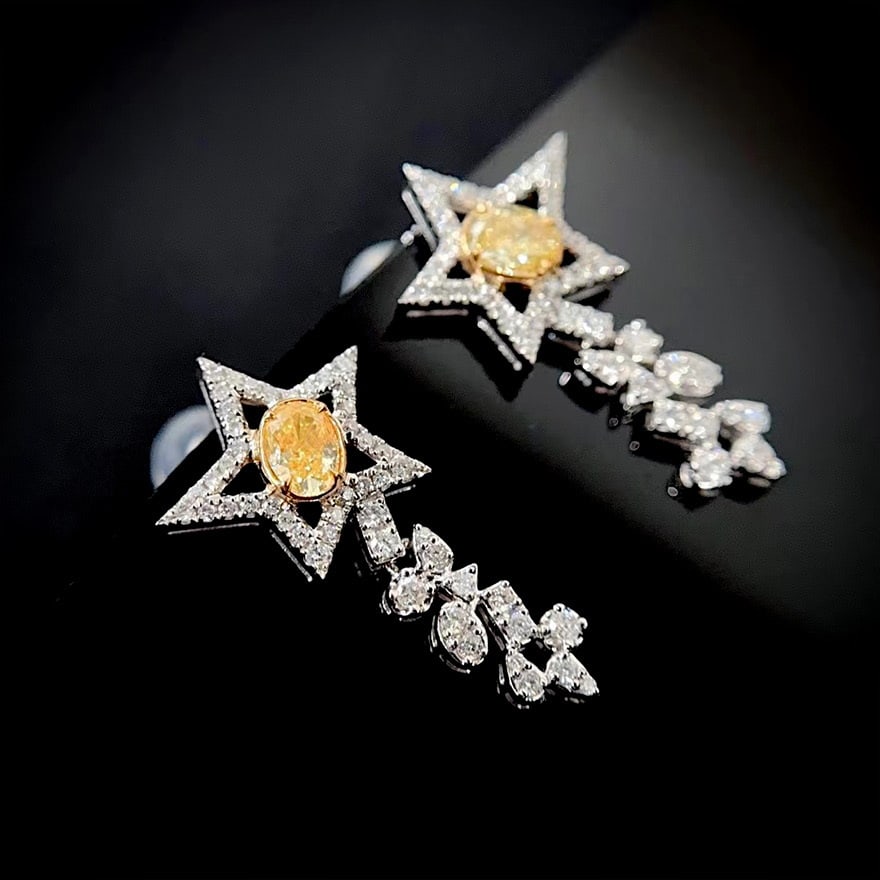 14k Gold 0.90 Ctw Natural Yellow Diamond & Diamond Earrings - 2