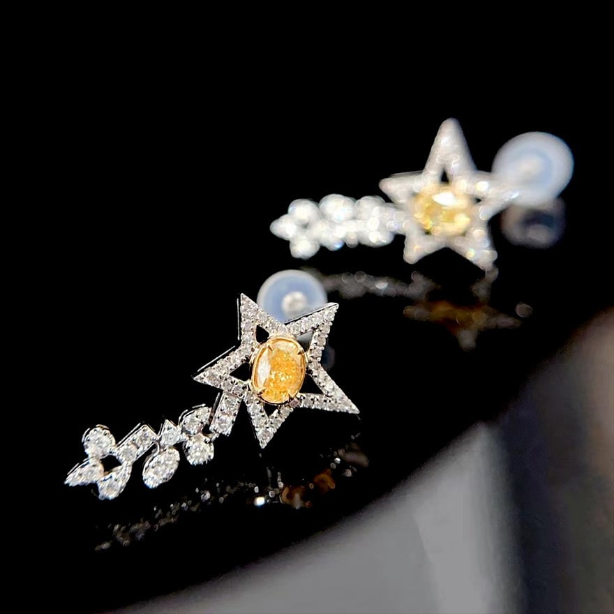 14k Gold 0.90 Ctw Natural Yellow Diamond & Diamond Earrings - 3