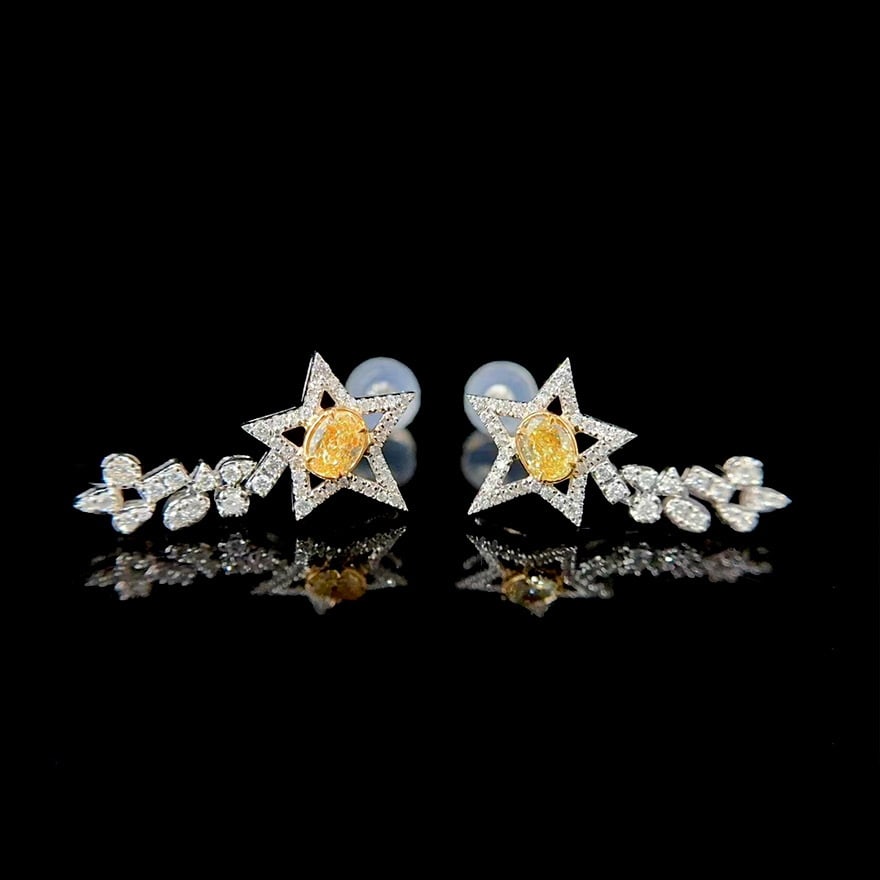14k Gold 0.90 Ctw Natural Yellow Diamond & Diamond Earrings - 4