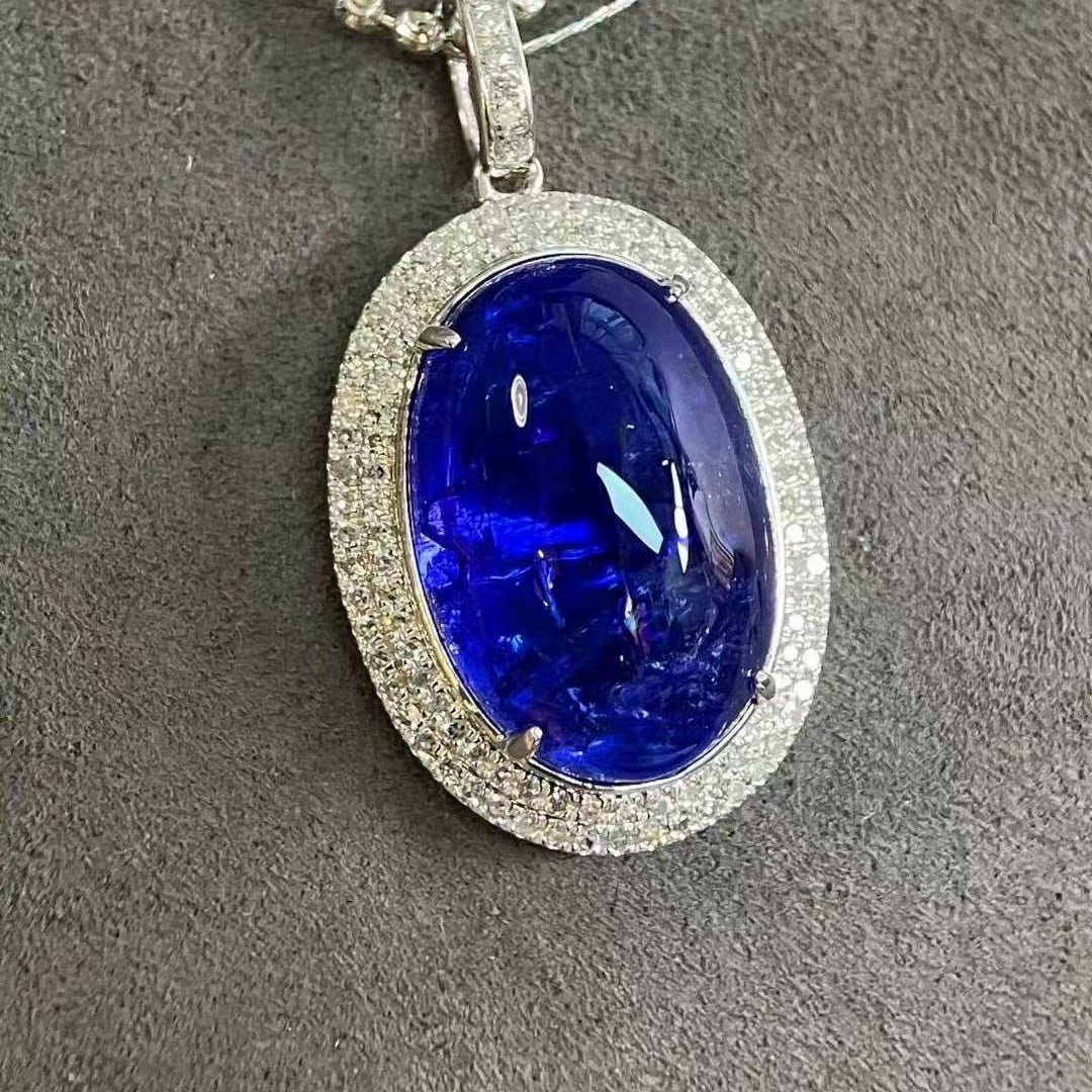 14k Gold 19.16 Ctw Natural Tanzanite & Diamond Pendant( Without Chain ) - 2