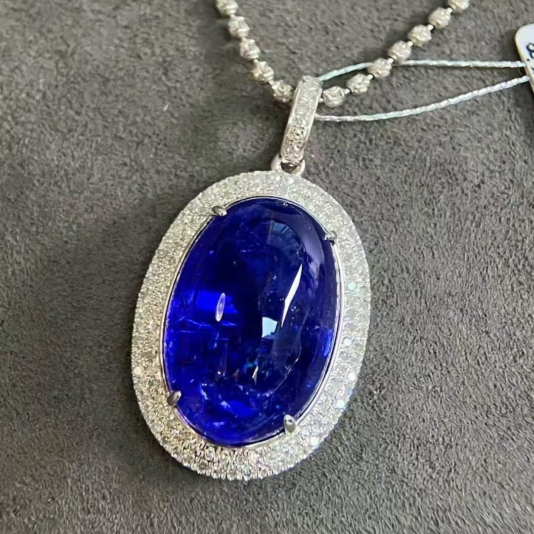 14k Gold 19.16 Ctw Natural Tanzanite & Diamond Pendant( Without Chain ) - 3