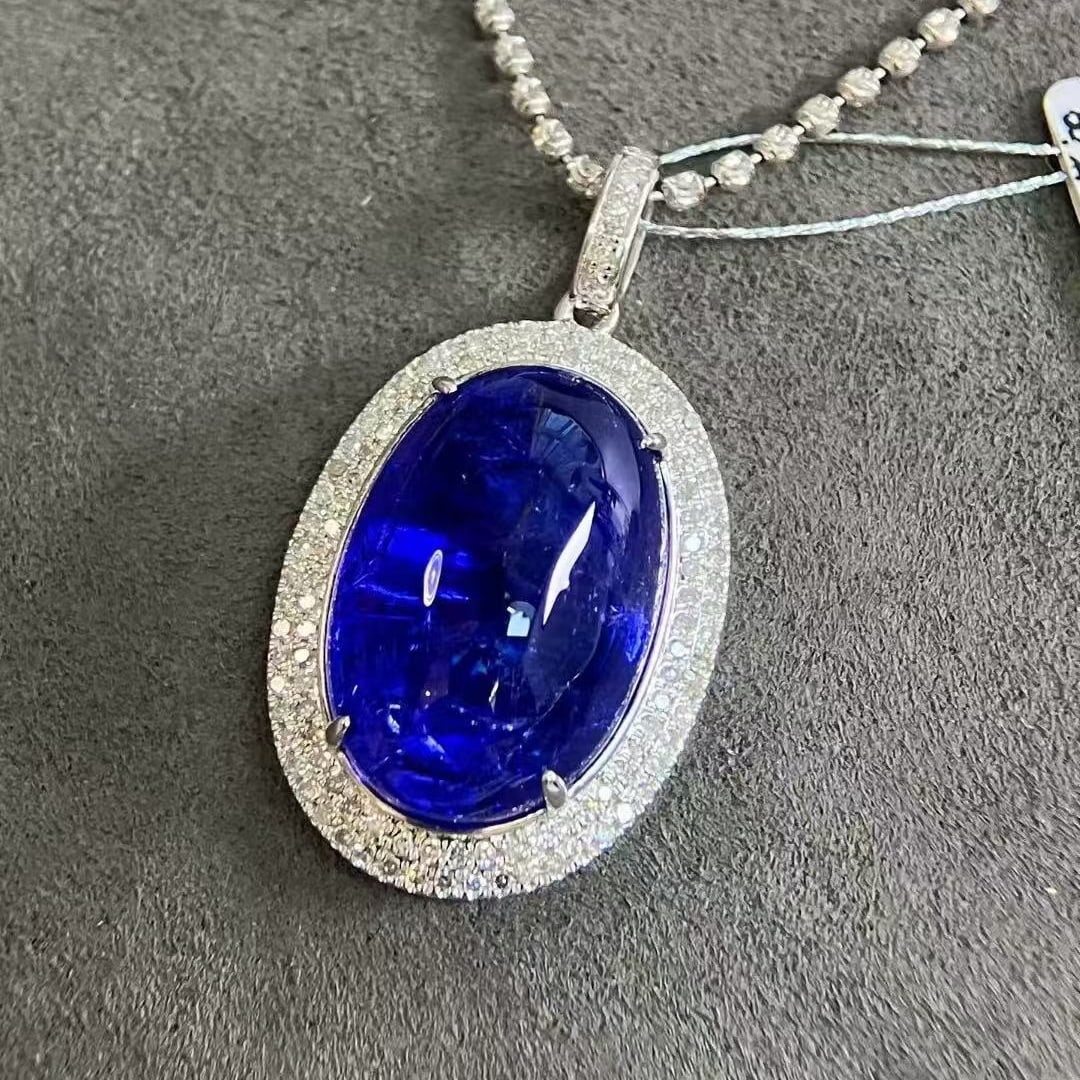 14k Gold 19.16 Ctw Natural Tanzanite & Diamond Pendant( Without Chain ) - 4