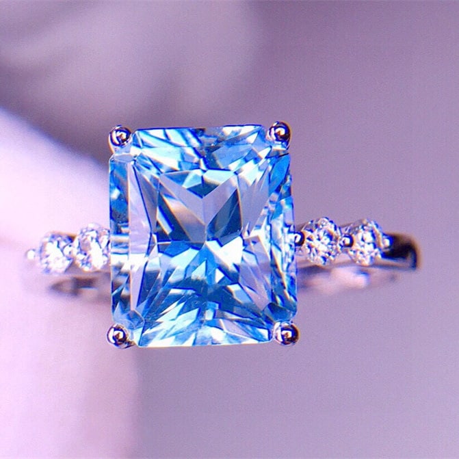 14k Gold 3.96 Ct Natural Aquamarine & Diamond Ring - 5
