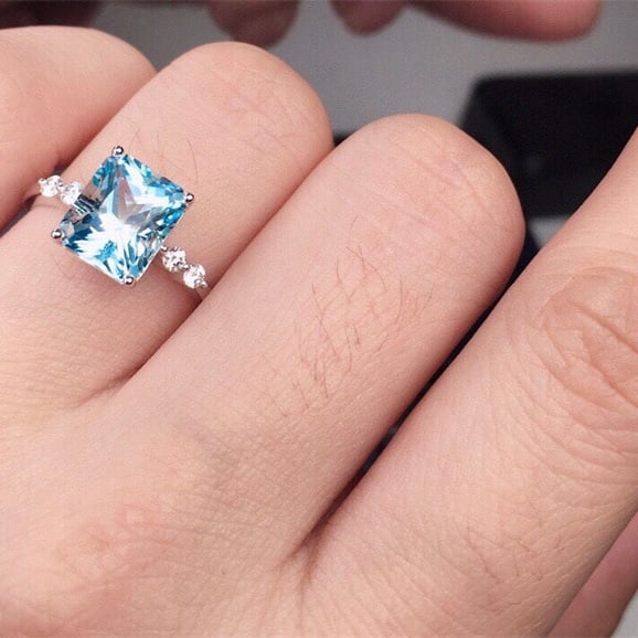 14k Gold 3.96 Ct Natural Aquamarine & Diamond Ring - 7