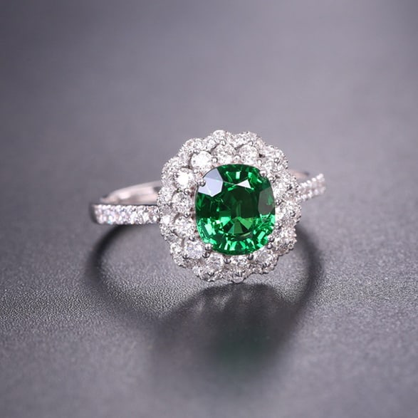 14k Gold 2.12 Ctw Vivid Green Natural Tsavorite & Diamond Ring - 2