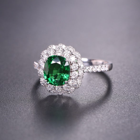 14k Gold 2.12 Ctw Vivid Green Natural Tsavorite & Diamond Ring - 3
