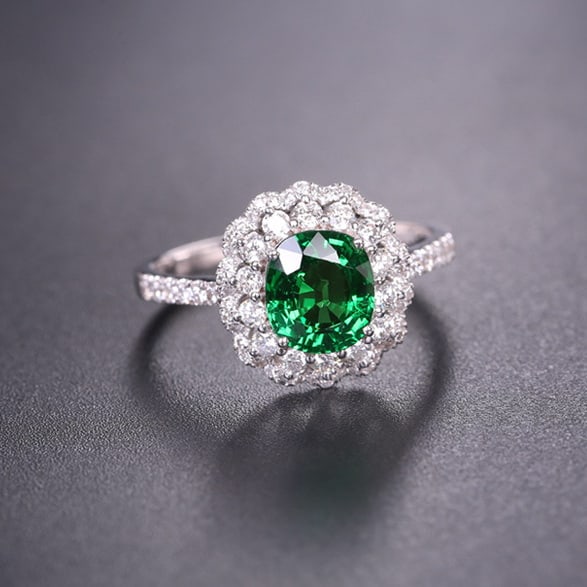 14k Gold 2.12 Ctw Vivid Green Natural Tsavorite & Diamond Ring - 4