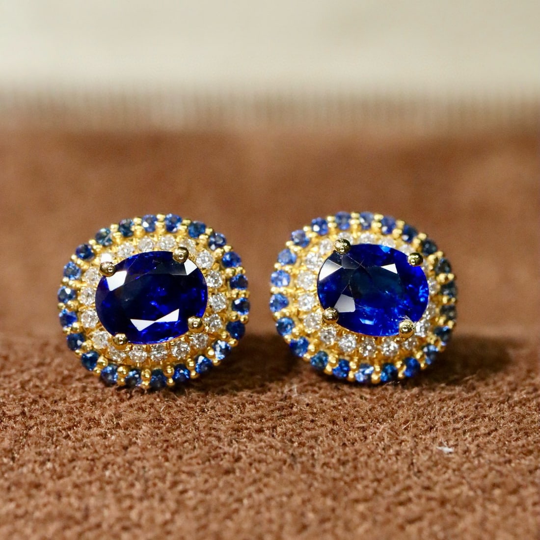 14k Gold 1.11 Ctw Natural Sapphire & Diamond Earrings - 2