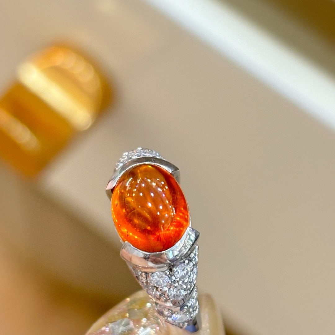 14k Gold 3.48 Ctw Natural Spessartine & Diamond Ring - 4