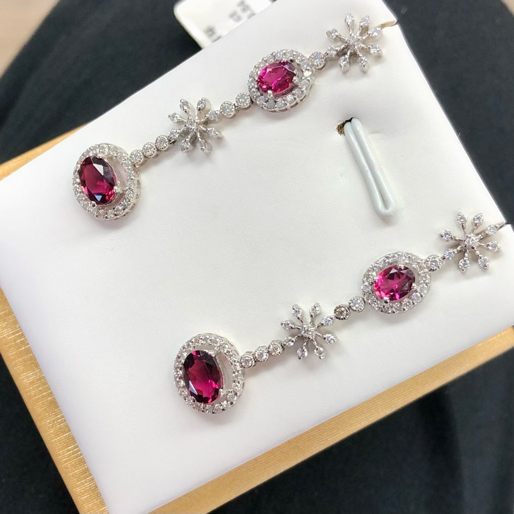 14k Gold 3.04 Ctw Natural Tourmaline & Diamond Earrings - 2