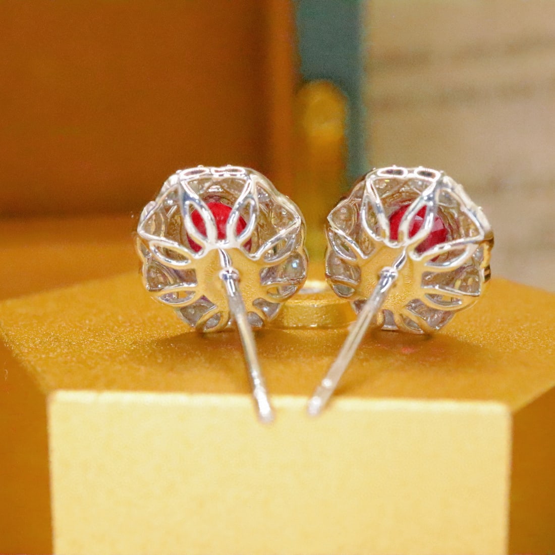 14k Gold 1.11 Ctw Natural Ruby & Diamond Earrings - 4