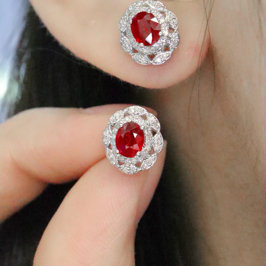 14k Gold 1.11 Ctw Natural Ruby & Diamond Earrings - 5