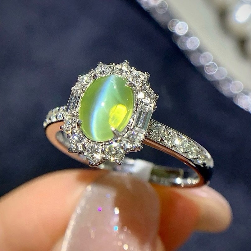 14k Gold 2.43 Ctw Natural Cat's?Eye Chrysoberyl & Diamond Ring - 2