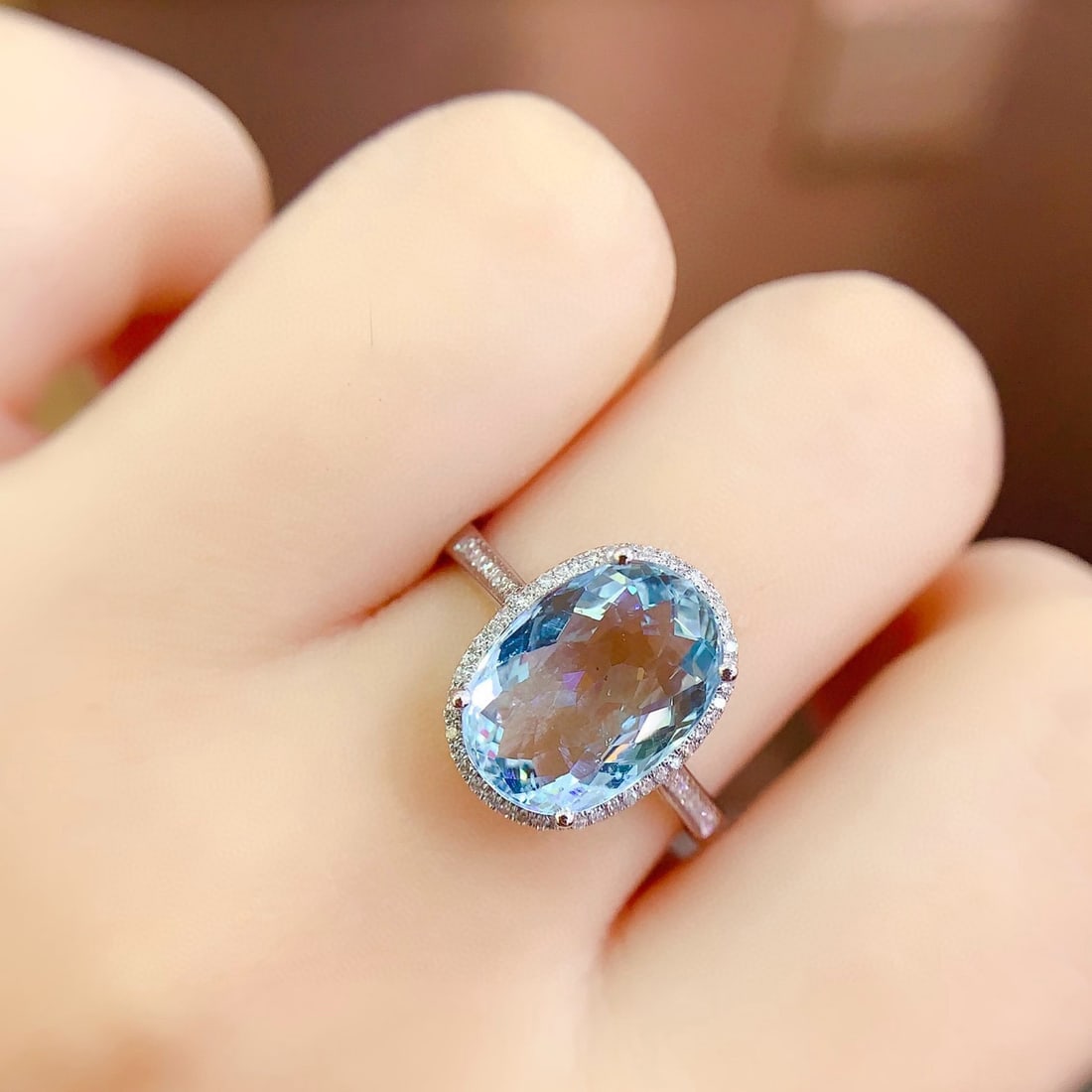 14k Gold 5.65 Ct Natural Aquamarine & Diamond Ring - 6
