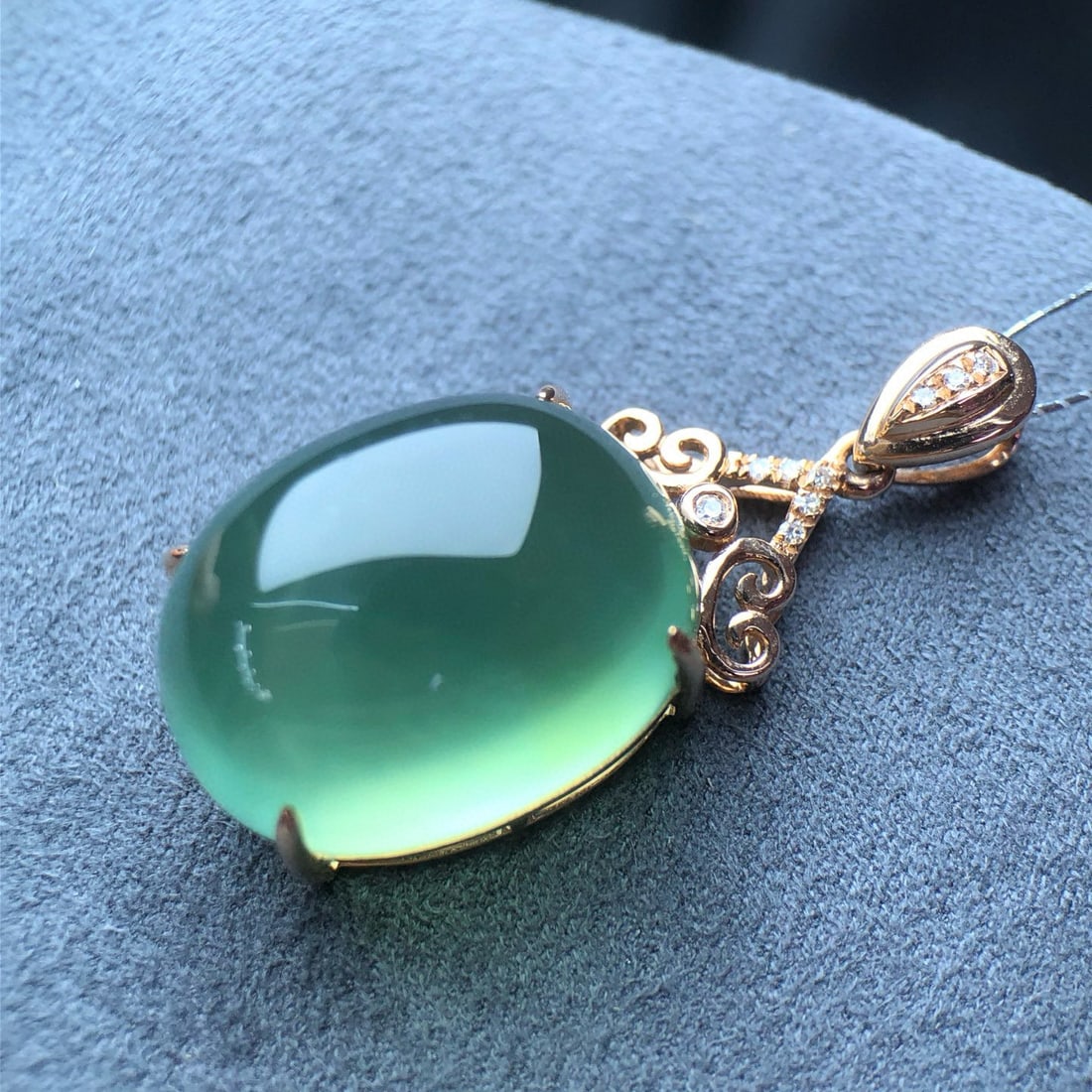 14k Gold 17.54 Ct Natural Prehnite & Diamond Pendant( Without Chain ) - 5
