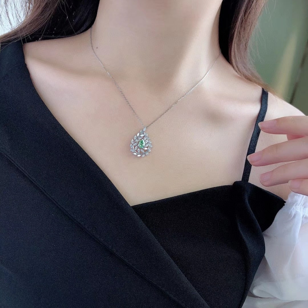 14k Gold 1.66 Ctw Natural Green Diamond & Diamond Pendant( Without Chain ) - 3