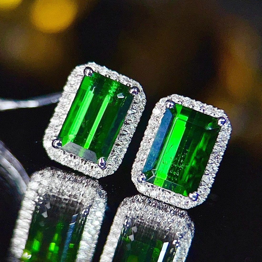 14k Gold 2.04 Ct Natural Tourmaline & Diamond Earrings - 2