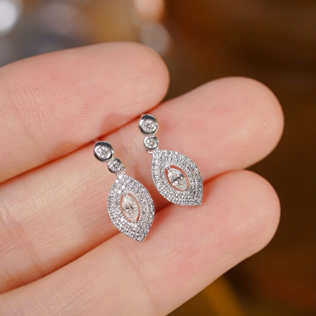 14k Gold 0.36 Ct Natural H Diamond Earrings - 2