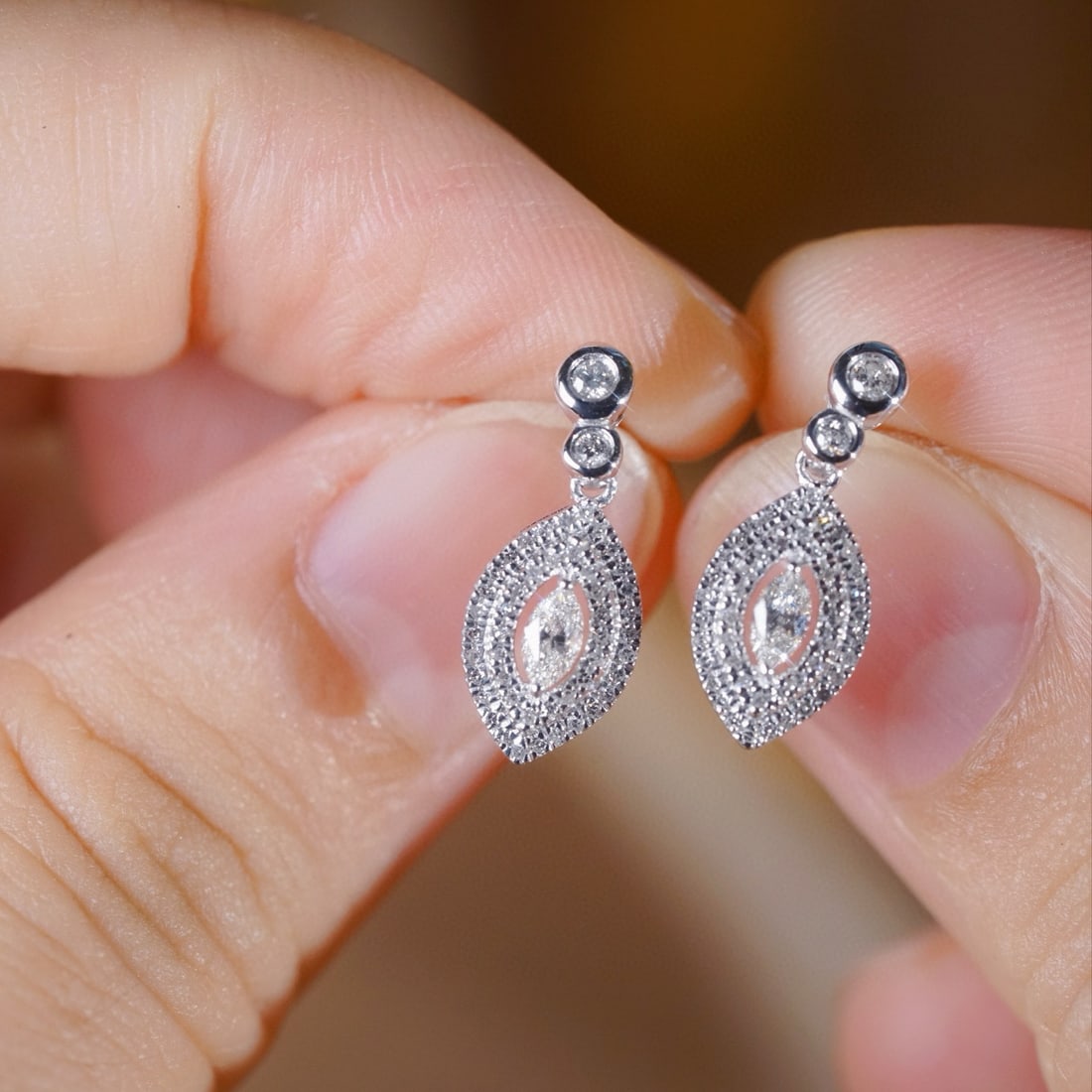 14k Gold 0.36 Ct Natural H Diamond Earrings - 7