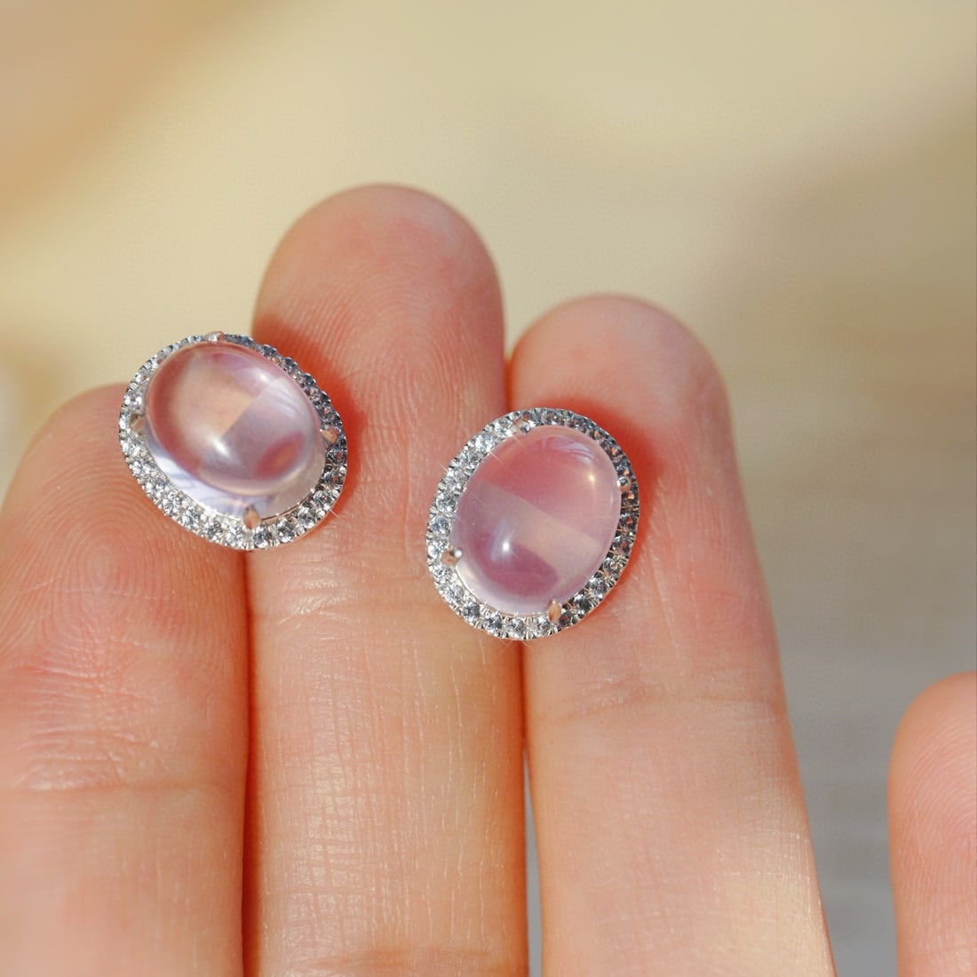 14k Gold 5.36 Ctw Natural Rose Quartz & Sapphire Earrings - 6