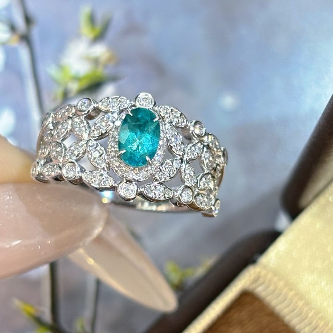 14k Gold 0.4 Ct Natural Paraiba Tourmaline & Diamond Ring - 3