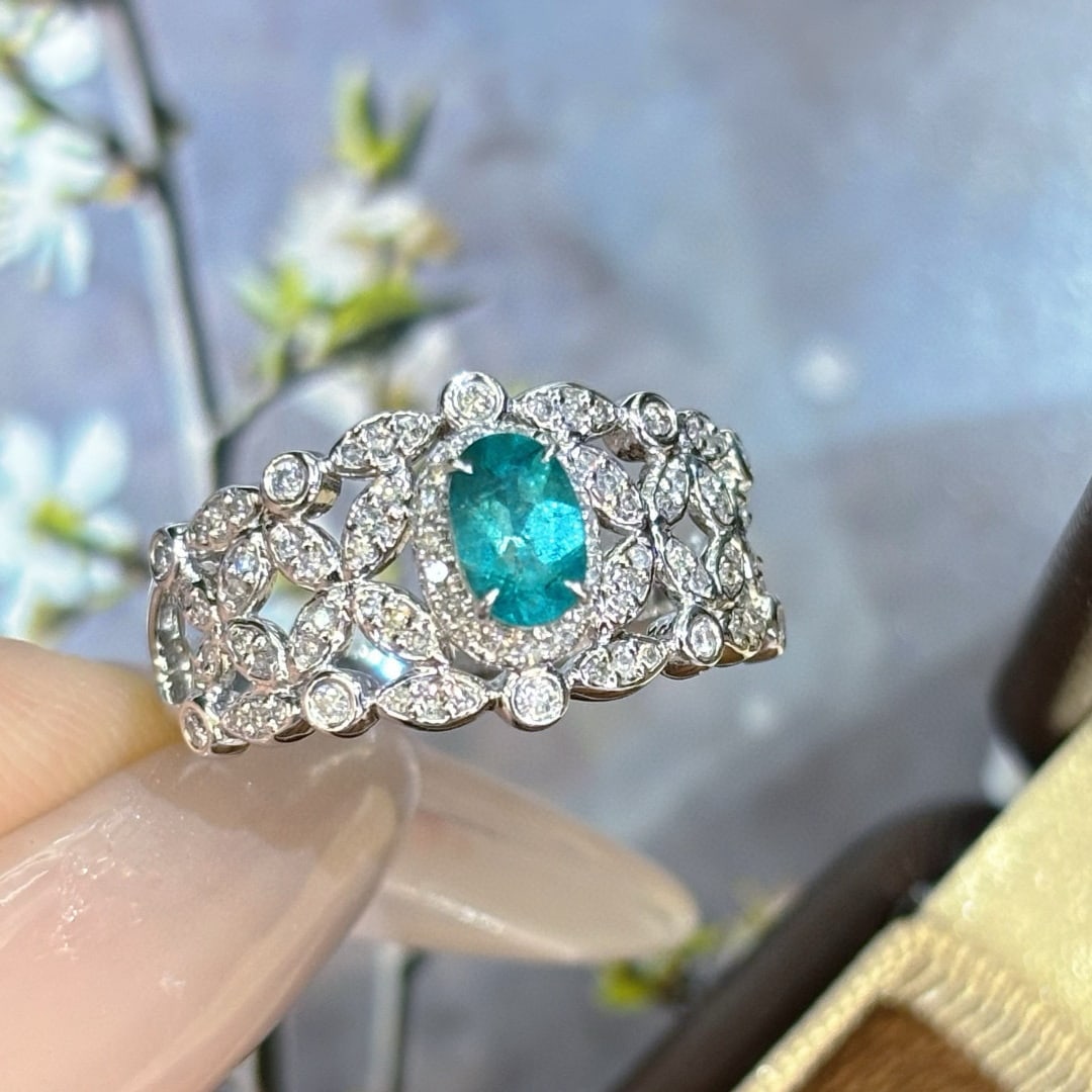 14k Gold 0.4 Ct Natural Paraiba Tourmaline & Diamond Ring - 4