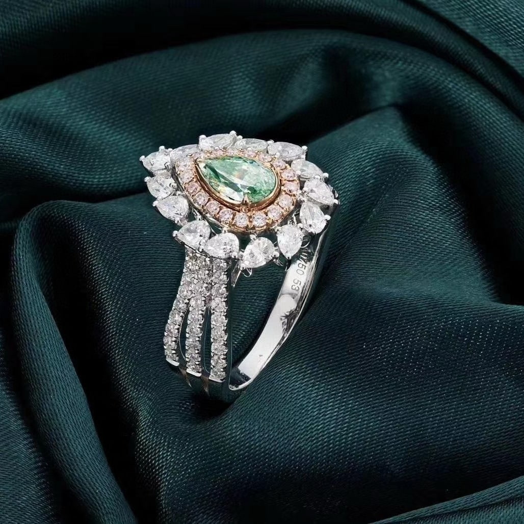 14k Gold 1.66 Ctw Natural Green Diamond & Diamond Ring - 2