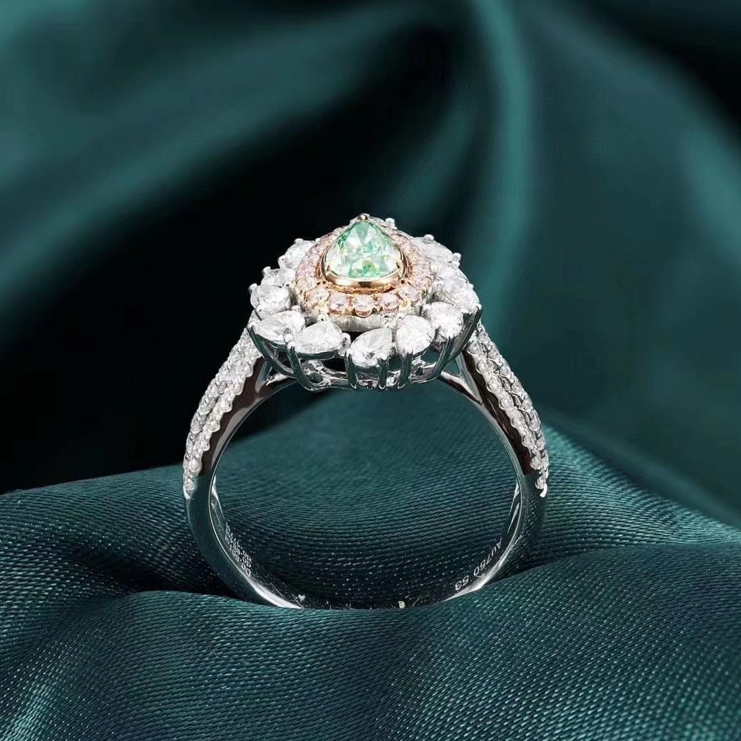 14k Gold 1.66 Ctw Natural Green Diamond & Diamond Ring - 3