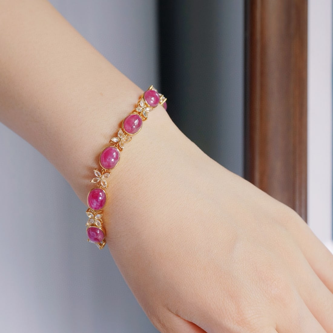 14k Gold 24.03 Ctw Natural Ruby & Sapphire Bracelet - 4