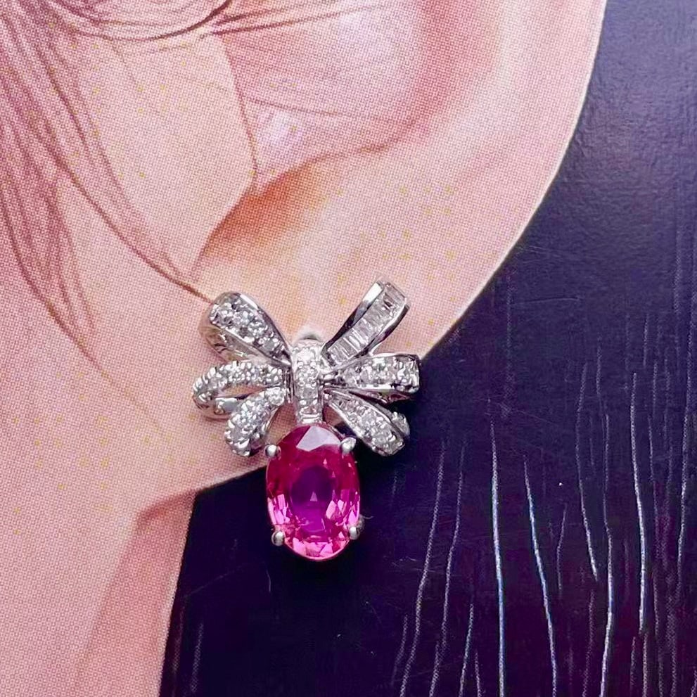 14k Gold 1.02 Ct Natural Ruby & Diamond Earrings - 2