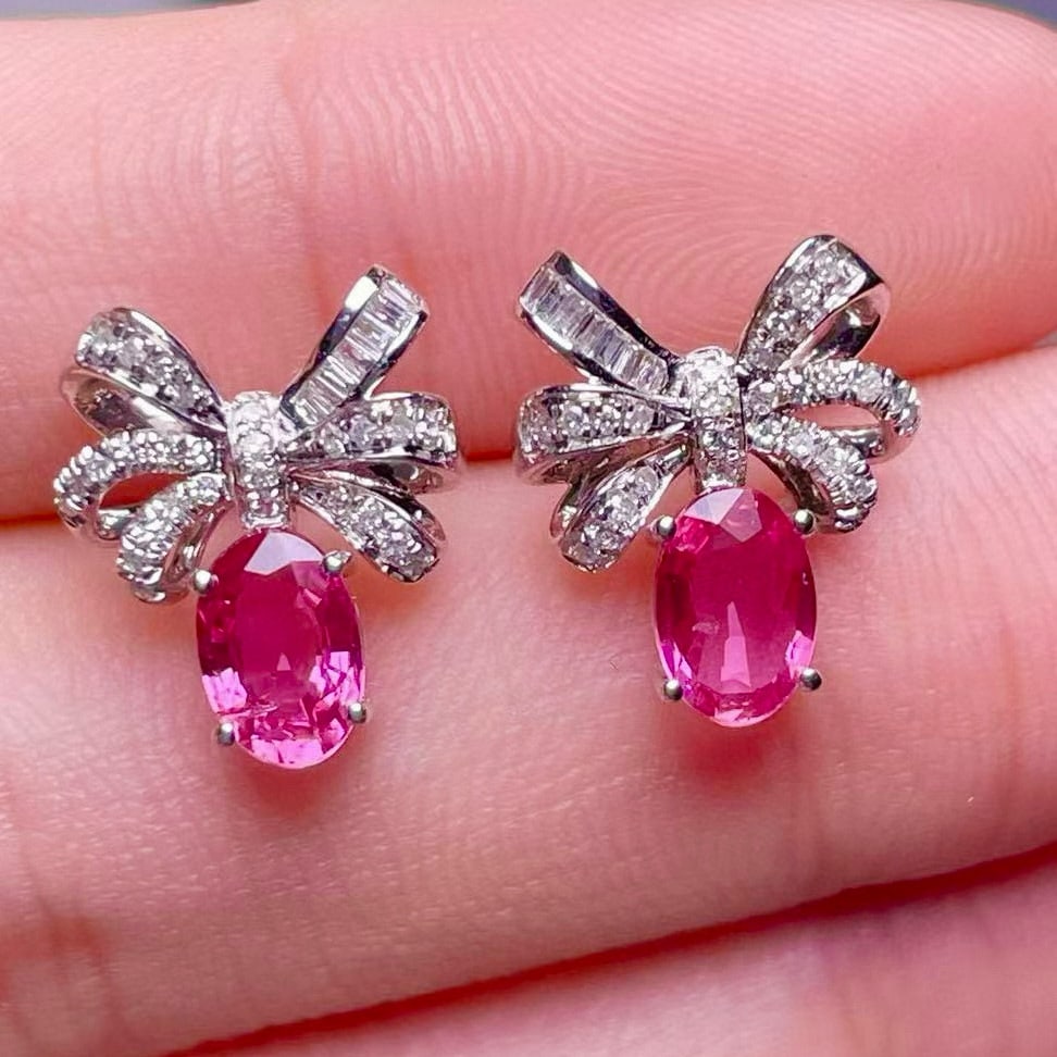 14k Gold 1.02 Ct Natural Ruby & Diamond Earrings - 3