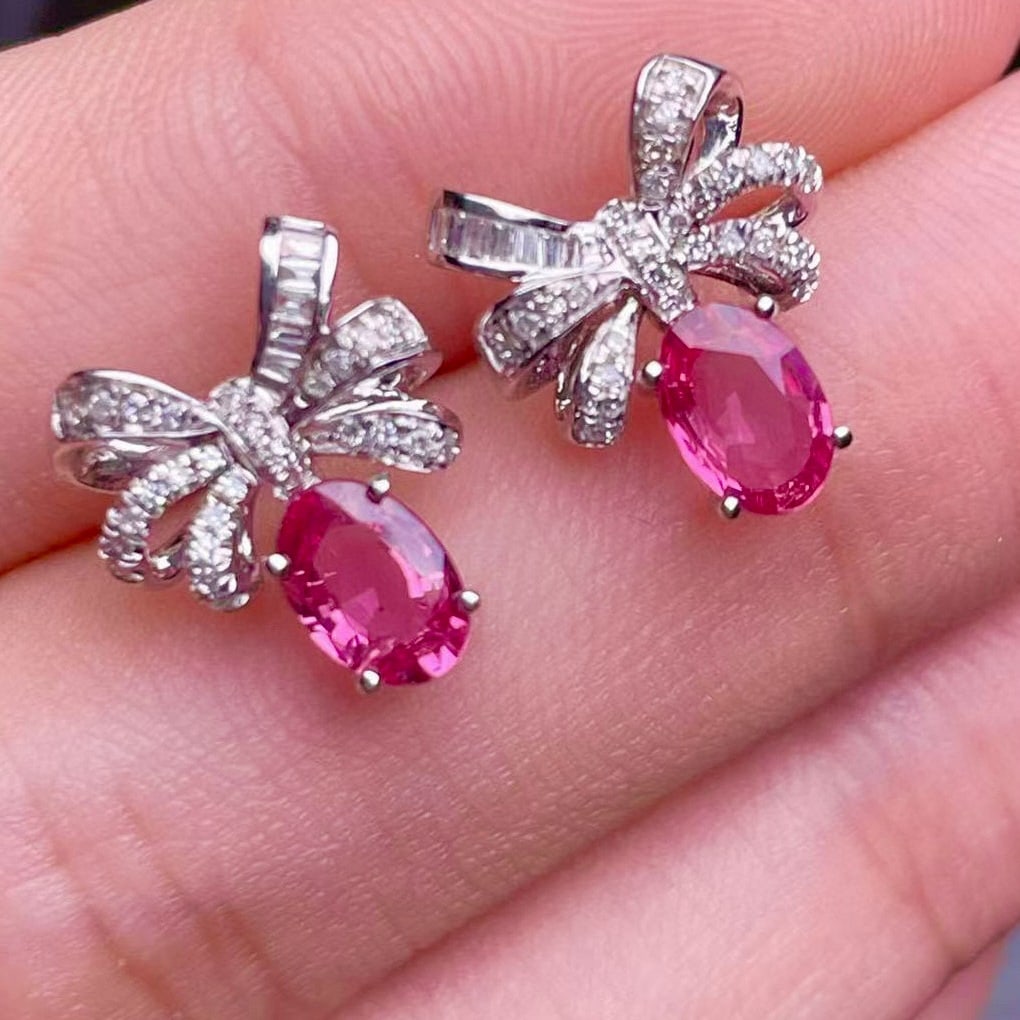 14k Gold 1.02 Ct Natural Ruby & Diamond Earrings - 4