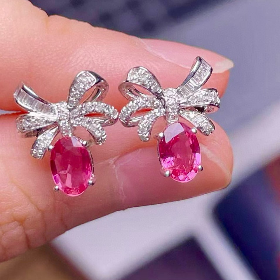 14k Gold 1.02 Ct Natural Ruby & Diamond Earrings - 5