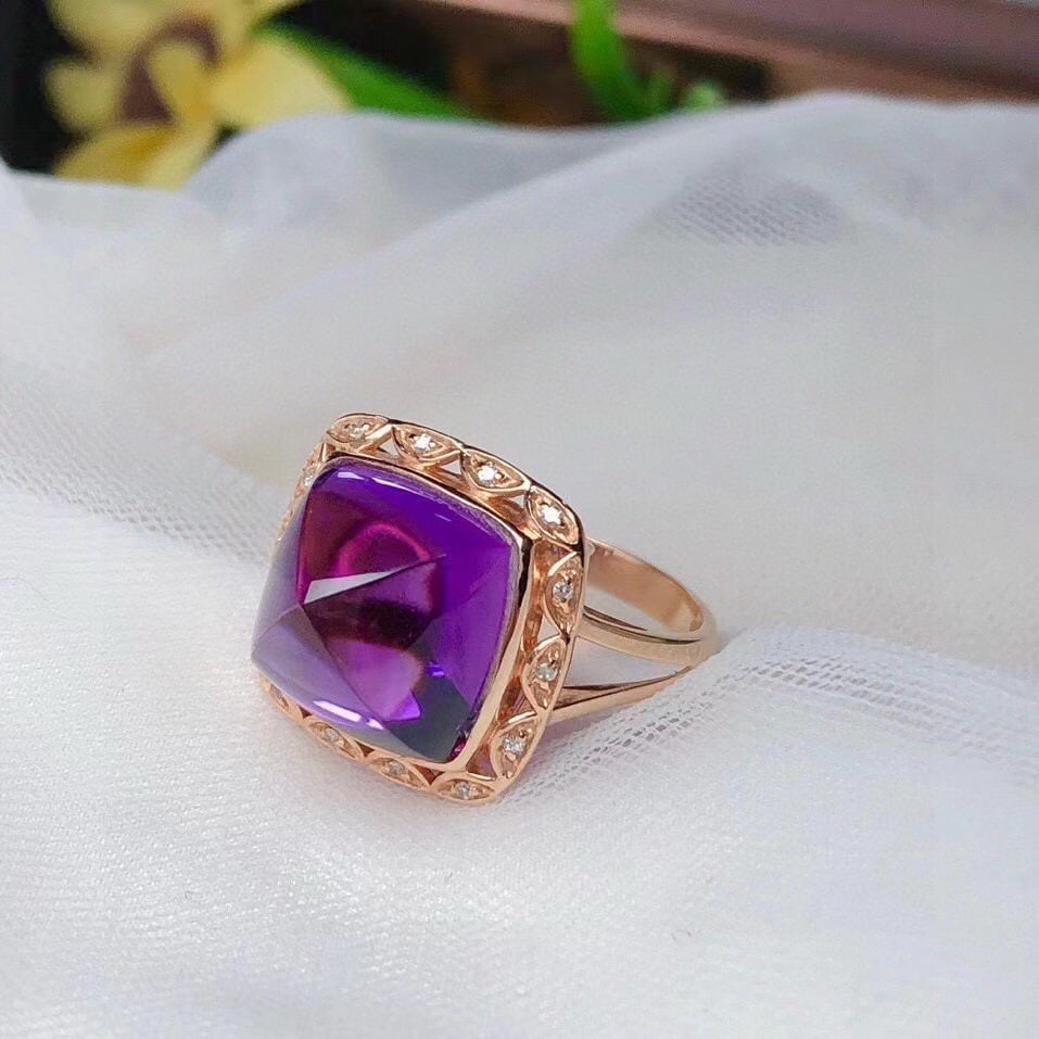 14k Gold 8.55 Ct Natural Amethyst & Diamond Ring - 2
