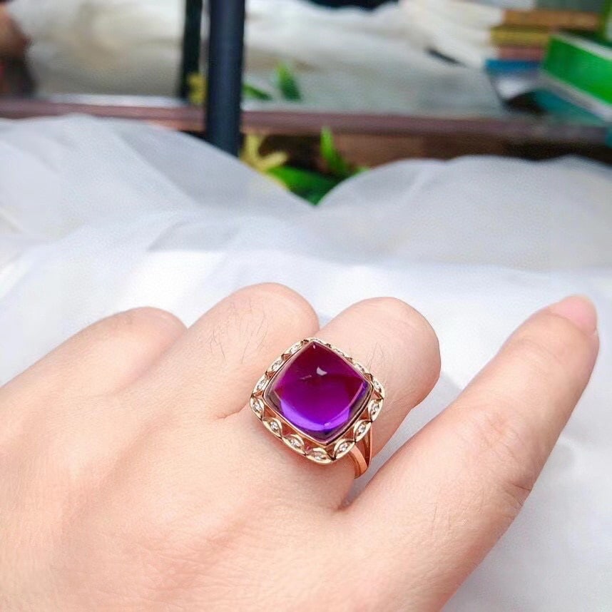 14k Gold 8.55 Ct Natural Amethyst & Diamond Ring - 3