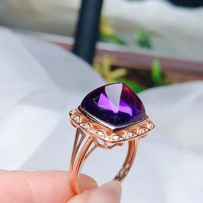 14k Gold 8.55 Ct Natural Amethyst & Diamond Ring - 4