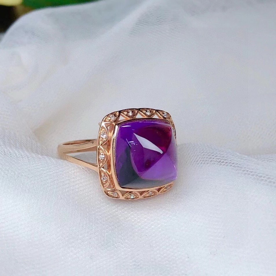 14k Gold 8.55 Ct Natural Amethyst & Diamond Ring - 5